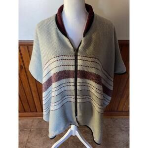 Womens Free People Gray Maroon Striped Sweater Zipper Ponch‎ One Size